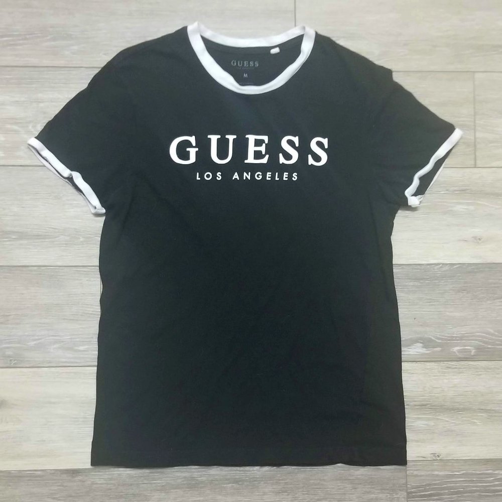 Guess black and white ringer t shirt